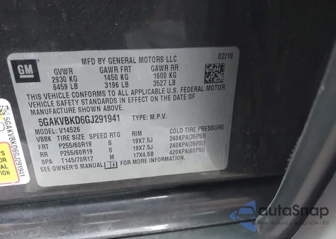 2016 Buick Enclave Leather из США, поврежденный, VIN 5GAKVBKD6GJ291941